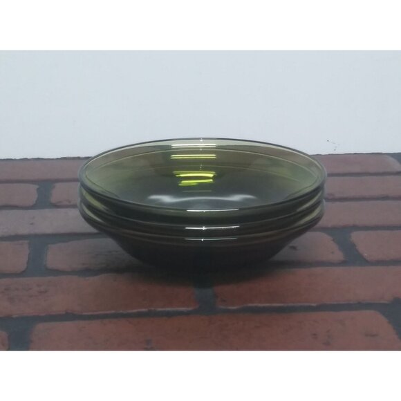 3 Anchor Hocking salad Bowls Avocado Green Glass Vintage 70s shallow wide mouth - Picture 4 of 7